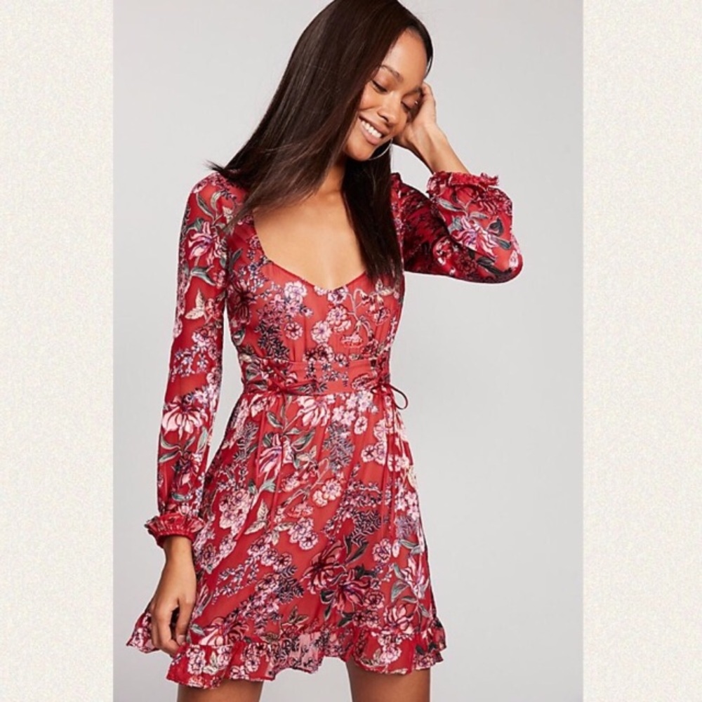 New For Love & Lemons Nicole Burnout Silk Mini